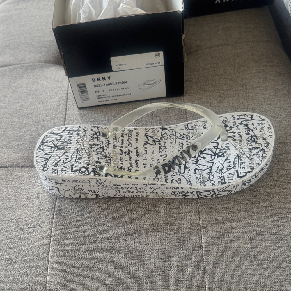 DKNY Black and White Graphic Flip Flops